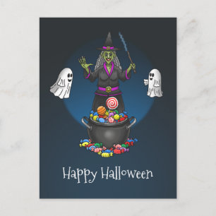 Cartão Postal Bruxas e Fantasmas Festa de Halloween doce ou trav