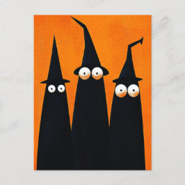 Cartão Postal Bruxas Negras Spooky Quirky Halloween