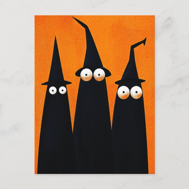 Cartão Postal Bruxas Negras Spooky Quirky Halloween (Frente)