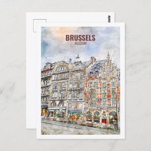 Cartão Postal Bruxelas Bélgica Familiar Viagem Watercolor