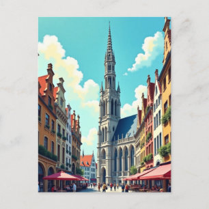 Cartão Postal Bruxelas Bélgica Gouache Paint Viagem