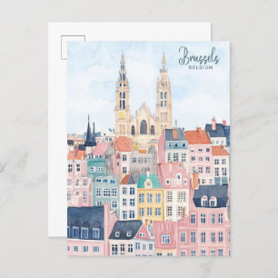 Cartão Postal Bruxelas Bélgica Gouache Paint Viagem