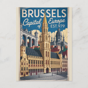Cartão Postal Bruxelas Bélgica Paisagem Urbana Retrô Viagem
