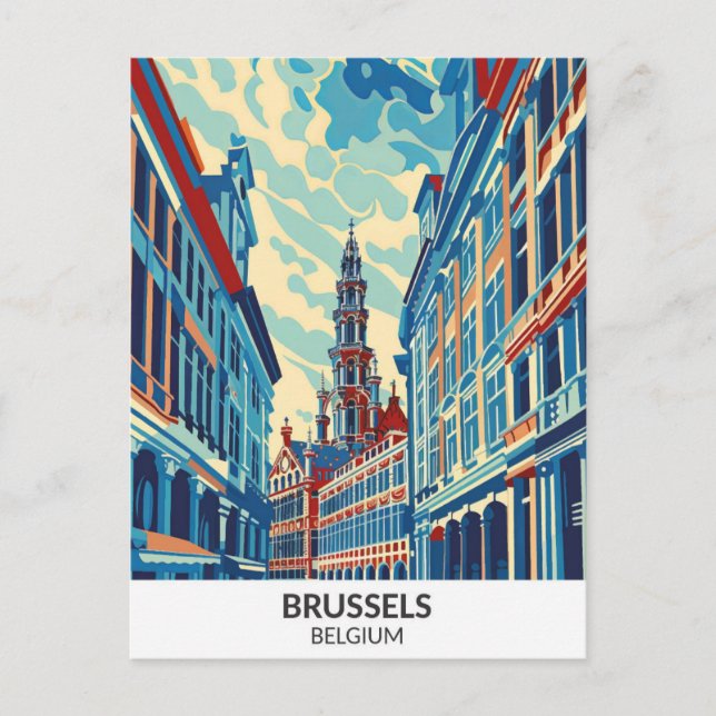 Cartão Postal Bruxelas Bélgica Retro Trabalho de arte Viagem (Frente)