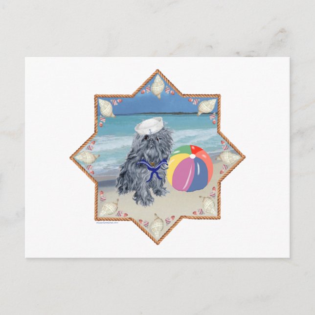 Cartão Postal Bruxelas Griffon na praia (Frente)