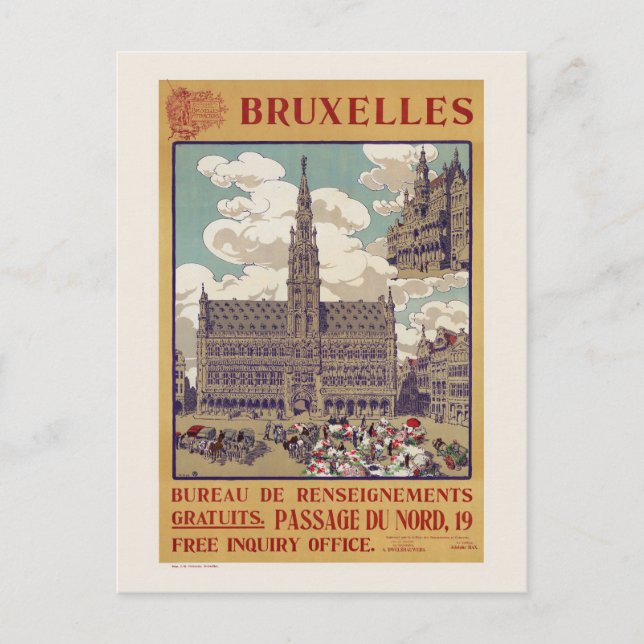 Cartão Postal Bruxelles Poster vintage 1913 (Frente)