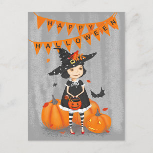 Cartão Postal Bruxinha Bonita de Halloween