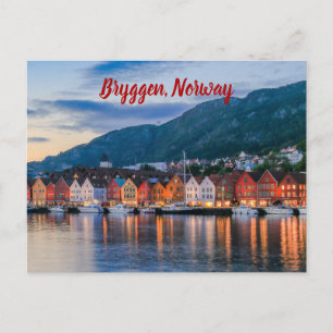 Cartão Postal Bryggen Bergen Noruega estilizada