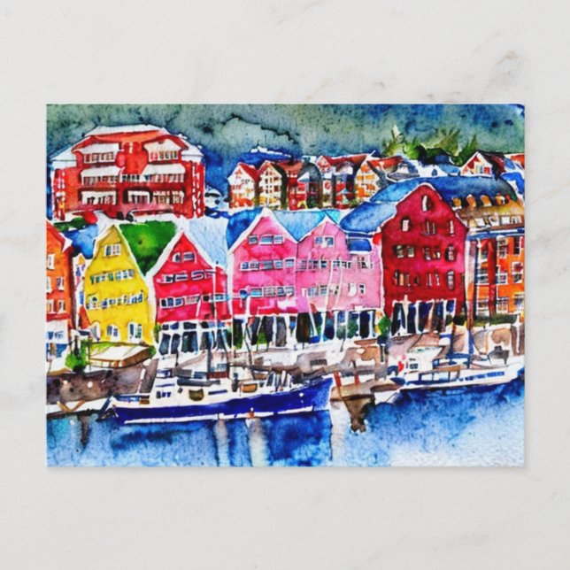 Cartão Postal bryggen bergen norway (Frente)