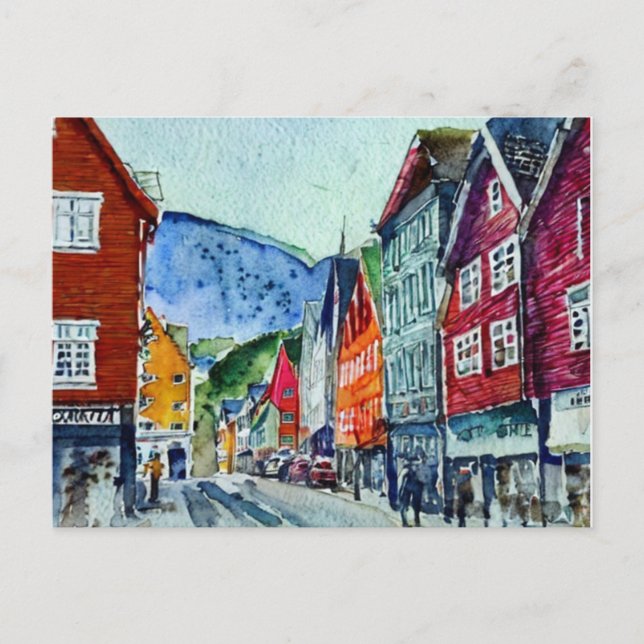Cartão Postal bryggen bergen norway (Frente)