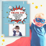 Cartão Postal Bubble de Discurso de HQ Super Herói Obrigado Foto<br><div class="desc">Bubble de Discurso de HQ Super Herói Obrigado Cartão de Aniversário Foto. Adicione sua foto,  mensagem e nome. Cartões de agradecimentos de aniversário de animação divertida para meninos.</div>