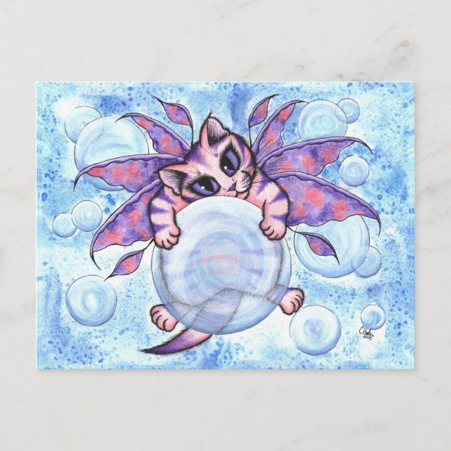 Cartão Postal Bubble Fairy Kitten Fantasy Cat Art Postcard (Frente)