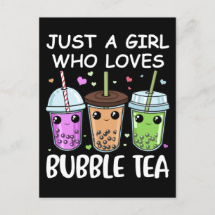 Cartão Postal Bubble Tea Oferece Raparigas Kawaii Bubble Tea