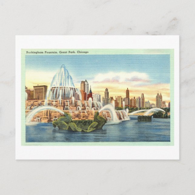 Cartão Postal Buckingham Fountain, Grant Park, Chicago Vintage (Frente)