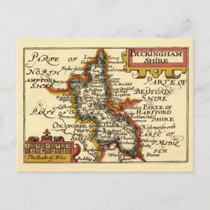 Cartão Postal Buckinghamshire County England Antigo Mapa Antiquá