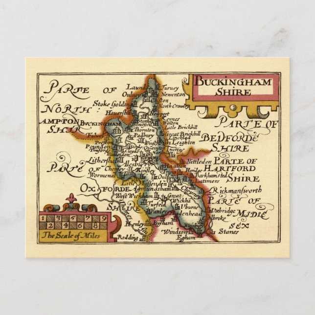Cartão Postal Buckinghamshire County England Antigo Mapa Antiquá (Frente)