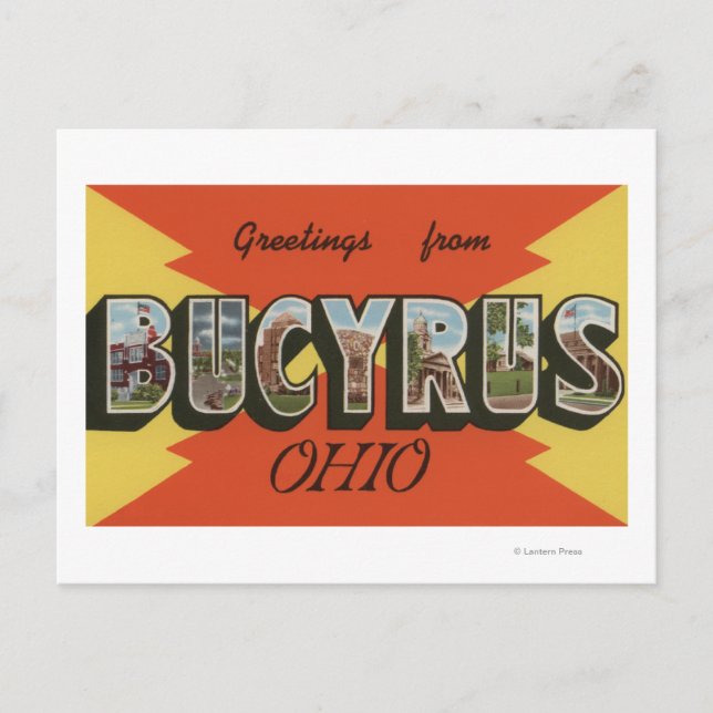 Cartão Postal Bucyrus, OhioLarge - Letra ScenesBucyrus, OH (Frente)