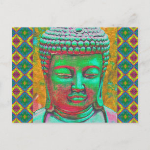 Cartão Postal Buda Pop em Verde Turquesa e Vermelho