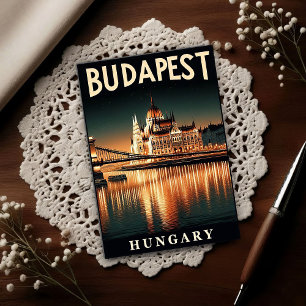 Cartão Postal Budapest à Noite – Uma Viagem Vintage