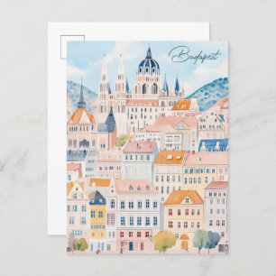 Cartão Postal Budapest Hungary Gouache Paint Viagem
