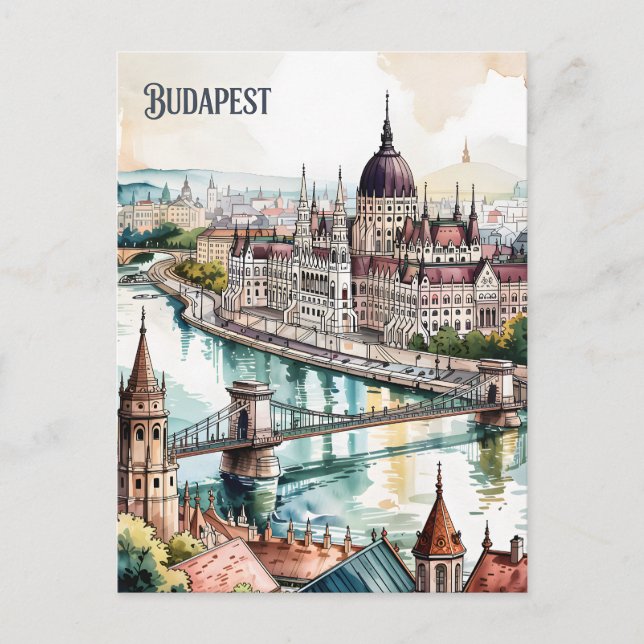 Cartão Postal Budapest Hungary Parliament Danube River Skyline (Frente)