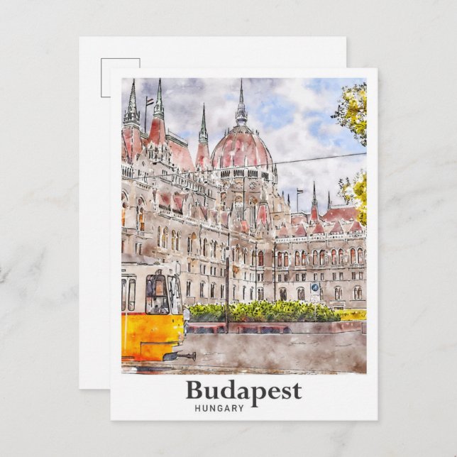 Cartão Postal Budapest Hungary Viagem Art Watercolor Sketch (Frente/Verso)