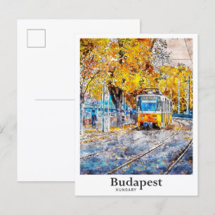 Cartão Postal Budapest Hungary Viagem Watercolor Hand Drawn