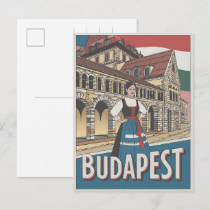 Cartão Postal budapest hungary vintage mulher local presentes