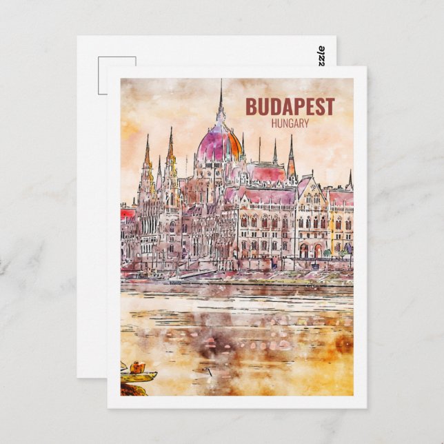 Cartão Postal Budapest Hungria Famoso Desenho Por Aquarela Viage (Frente/Verso)