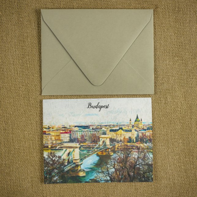 Cartão Postal Budapest Hungria Oil Paint Panorama View (Budapest Hungary Oil paint Postcard)