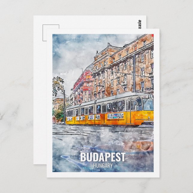 Cartão Postal Budapest Hungria Viagem Place Watercolor (Frente/Verso)