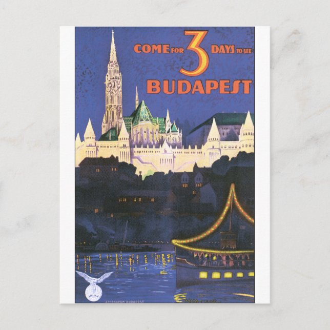 Cartão Postal Budapest Vintage Travel Poster (Frente)