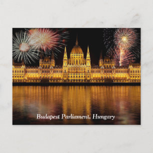 Cartão Postal Budapeste Parlamento Hungria com fogos de artifíci