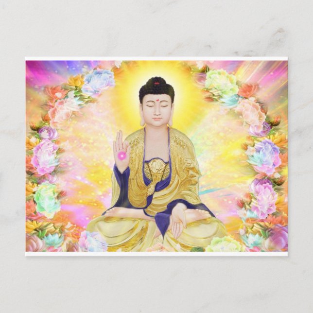 Cartão Postal Buddha Surrounded by Flowers (Frente)