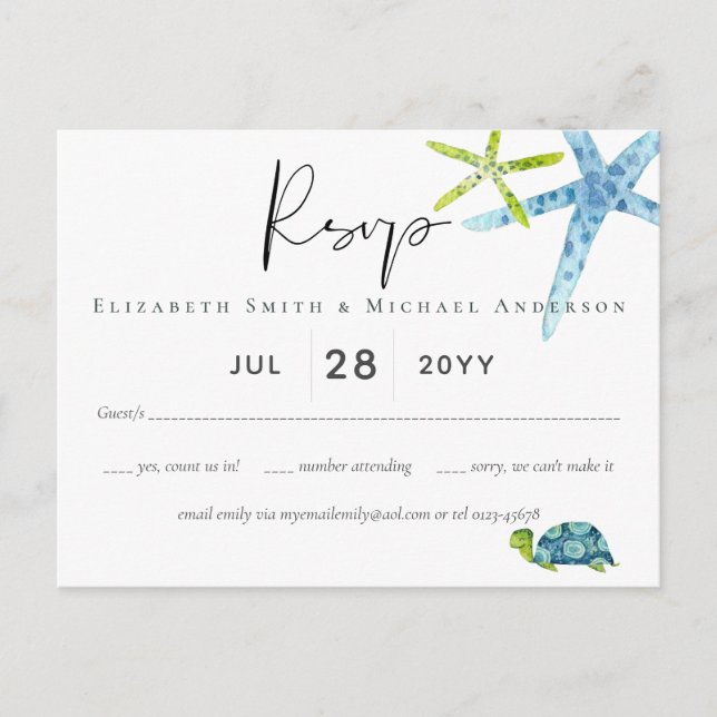 Cartão Postal BUDG Chá de fraldas Mar Vida Octopus Starfish (Frente)