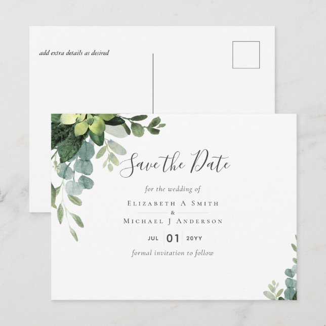 Cartão Postal BUDGET Eucalyptus greenery Casamento (Frente/Verso)