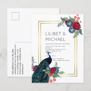 Cartão Postal BUDGET Peacock Blue Burgundy Casamento outono