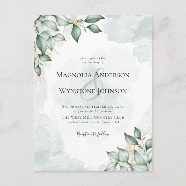 Cartão Postal BUDGET Watercolor Eucalyptus Invitation (Frente)