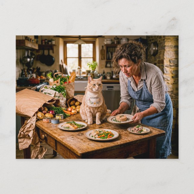 Cartão Postal Bufê Gourmet para Gato Mimado (Frente)