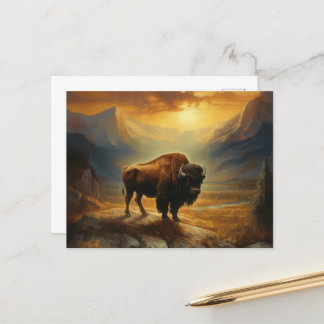 Cartão Postal Buffalo Bison Sunset Silhouette