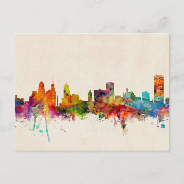 Cartão Postal Buffalo New York Skyline Cityscape (Frente)