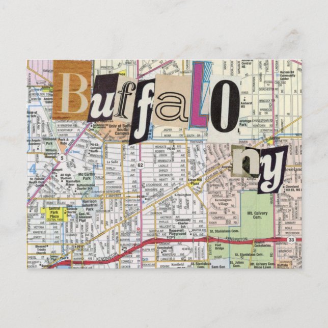 Cartão postal Buffalo NY Maps Collage (Frente)