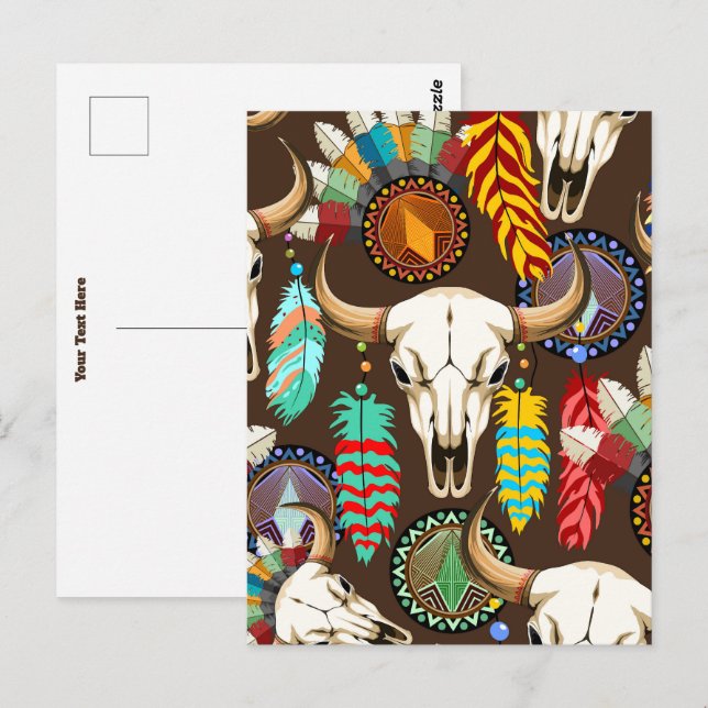 Cartão Postal Buffalo Skull Native American Emblem (Frente/Verso)