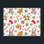 Cartão Postal BUGS BUNNY™, DAFFY DUCK™ & Lola Christmas Pattern<br><div class="desc">Celebrate the season with a little Looney Tunes mischief! This festive all-over print features beloved characters like Bugs Bunny, Daffy Duck, and Lola dressed in cheerful Santa hats and surrounded by classic holiday icons including candy canes, gingerbread cookies, ornaments, and snowflakes. The playful tossed pattern pops against a light background,...</div>