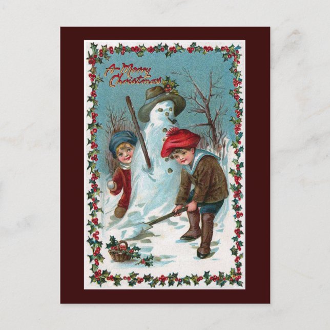 Cartão Postal "Building the Snowman" (Frente)