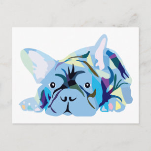 Cartão Postal Buldogue Francês Azul