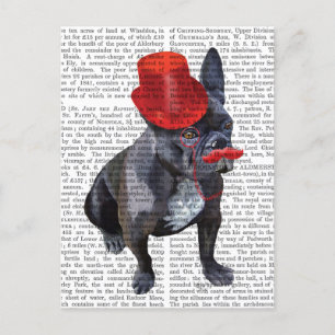 Cartão Postal Buldogue Francês com Chapéu Vermelho e bigode