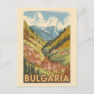 Cartão Postal Bulgária Ilustração Painterly Viagem Art Vintage