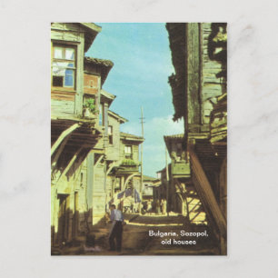 Cartão Postal Bulgária, Sozopol, casas antigas