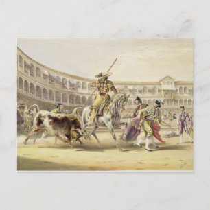 Cartão Postal Bull Charging a Picador, 1865 (lito colorido)